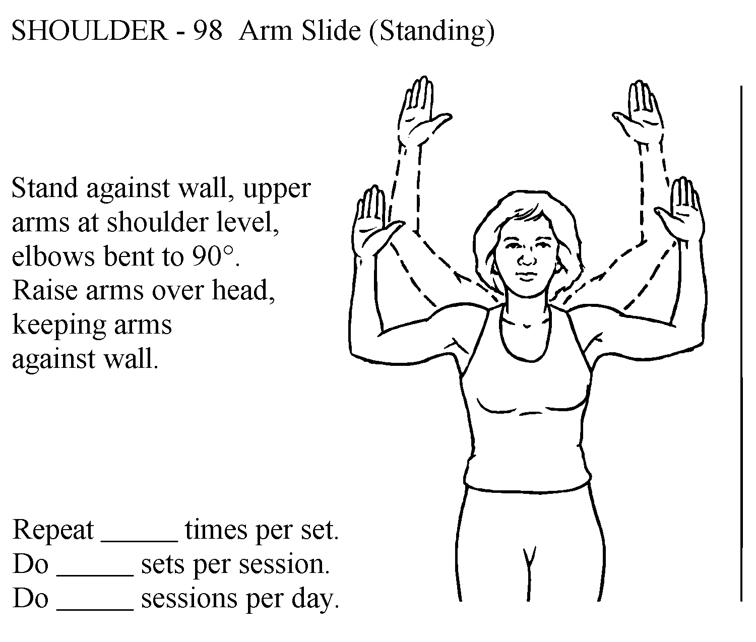 Raising arms into abduction while standing against a wall and maintaining a neutral spine